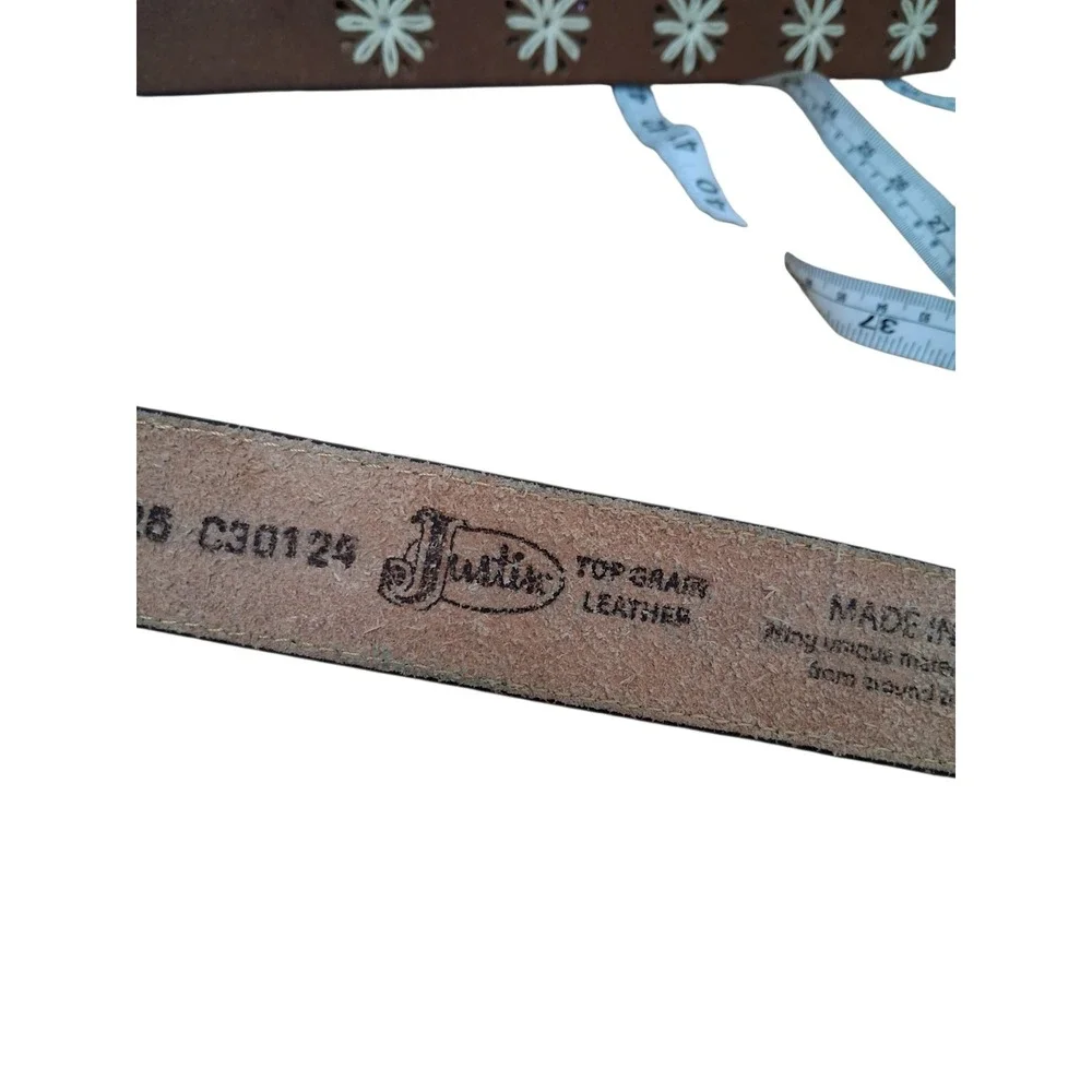 Justin Brown Tooled Leather Kids size 26 Little Trigger Western Belt & Buckle‎